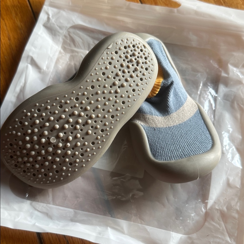 Gray and Blue Baby Booties